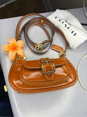 Coach Patent Leather Crossbody in Cognac Orange